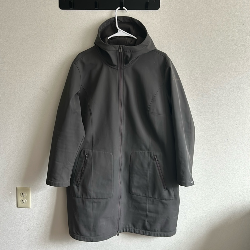Columbia Women Plus Size Gray 1X Poly/Nylon 2 Zip Pkt Hood Long Windbreaker Coat